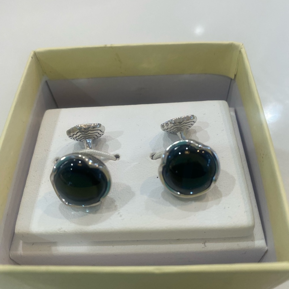 Tacori 925 Silver Hematite Classic Cabochon Cuff Links Brand New in Box